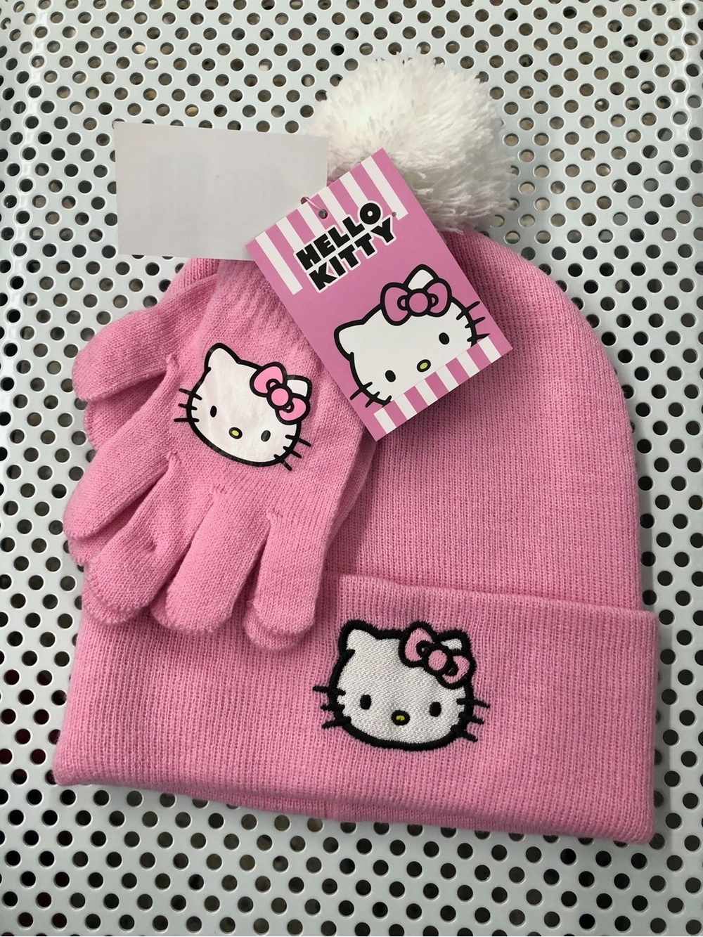 🎀$15🎀 NEW HELLO KITTY Beanie Hat & Gloves 2-Piece Set for Girls Pink